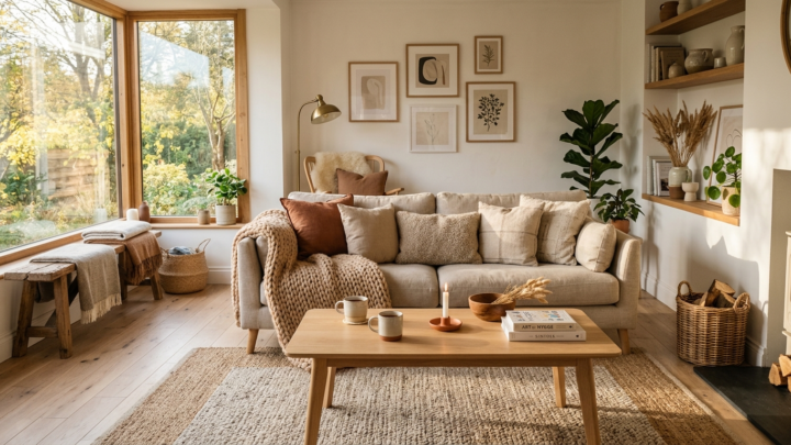 Nordisk design møder varme farver i moderne boligindretning