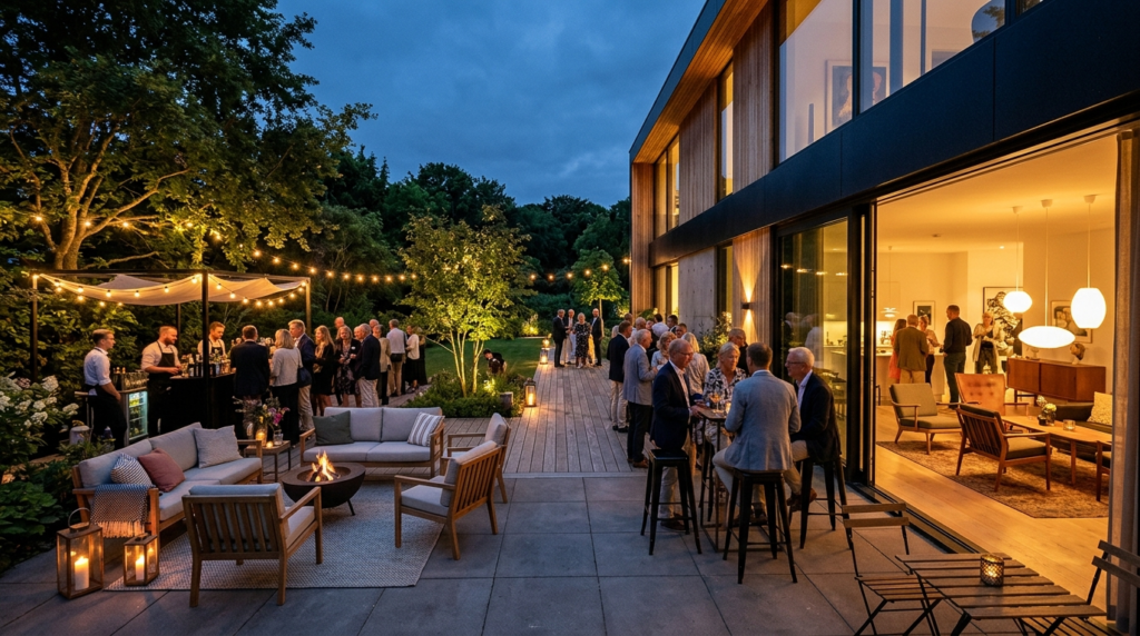 Wide establishing shot of a contemporary Danish home interio