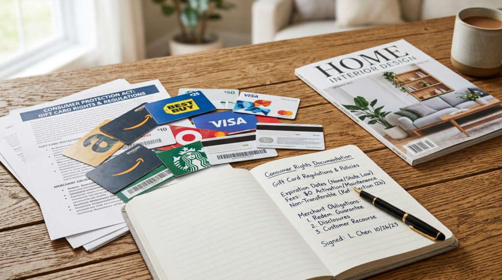 Close-up realistic photo of multiple gift cards spread on a 