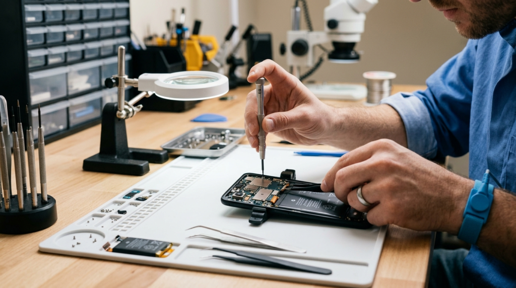 Close-up professional product photography of a technicians