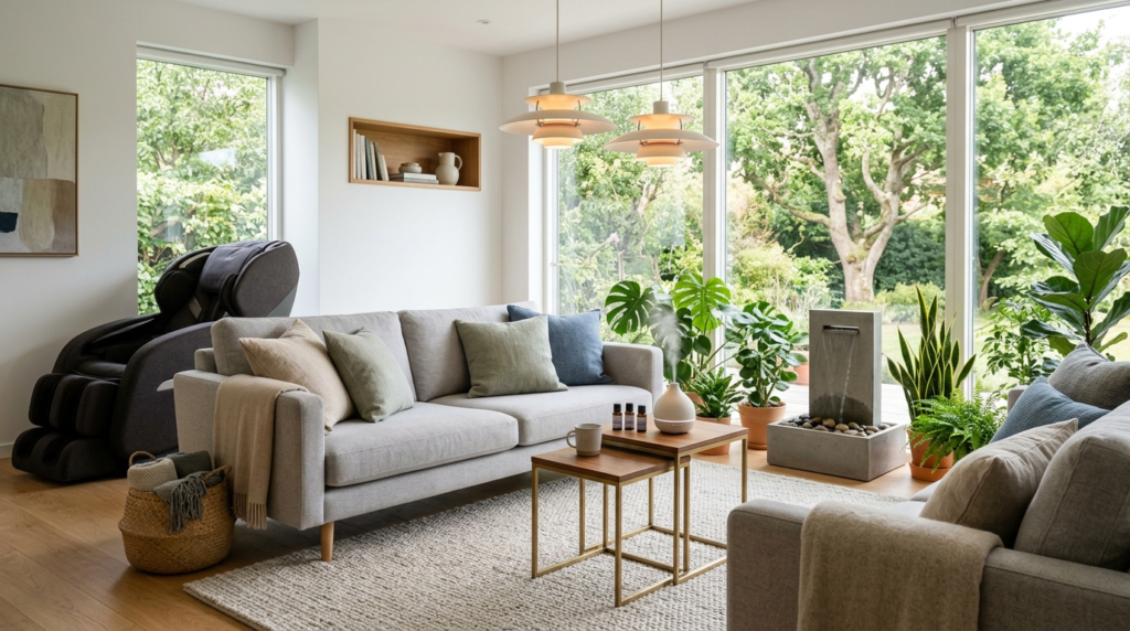Contemporary Scandinavian living room dedicated to rest and