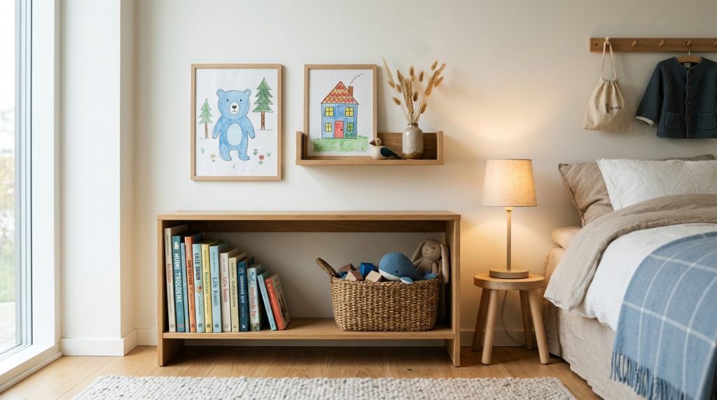 Close-up detail shot of a childs bedroom corner in a contem