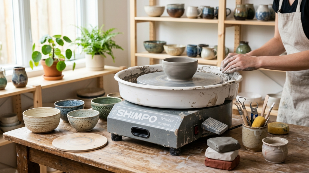 Close-up product photography of a quality ceramic pottery wh
